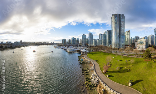False Creek, Downtown Vancouver, British Columbia, Canada. Modern City on the Pacific Ocean Coast. Cityscape Skyline. Sunny winter day.