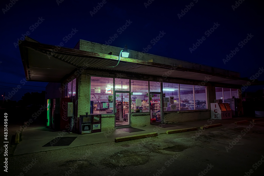 rural Texas store at night