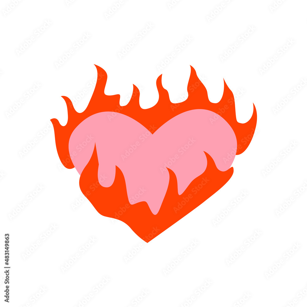 Vector illustration of flaming heart. Valentine's day. Pink heart burning in fire. Isolated background Vector illustration of flaming heart. Valentine's day. Pink heart burning in fire. Isolated background