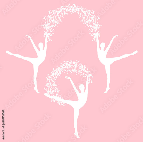 blooming spring season tree branches forming arch passage and dancing ballerina Fototapeta