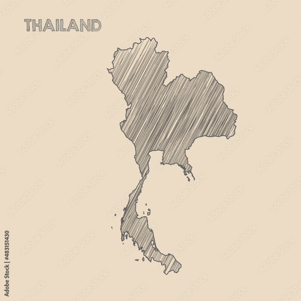 Thailand map hand drawn Sketch background vector, Thailand freehand 