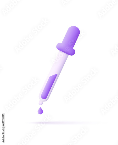 3d dropper isolated on white background. Pipette icon. Medicine dropper