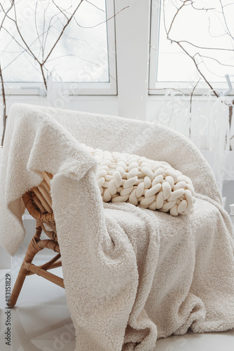 Chunky Knit White Pillow photo