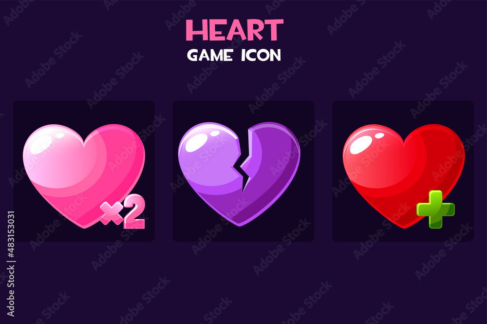 Concept set game hearts icons for design.