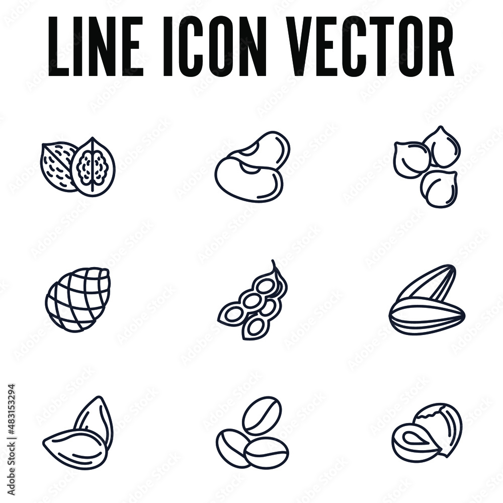 Obraz premium Nuts, seeds and beans elements set icon symbol template for graphic and web design collection logo vector illustration
