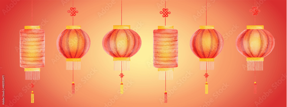Watercolor Chinese Lanterns Illustration Watercolor Chinese Lanterns Illustration