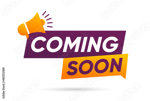 Coming Soon, banner with megaphone vector design 