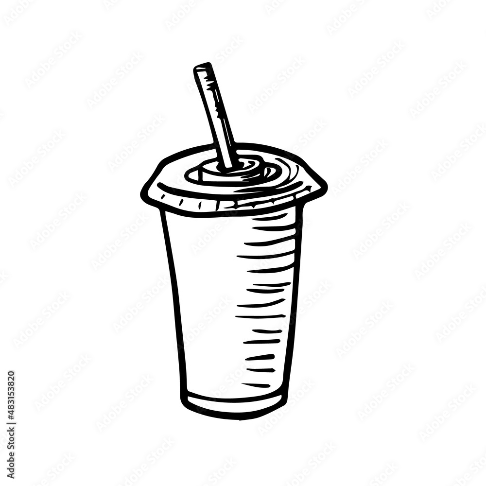 Take away drink sketch icon. Soda cup with a tube Take away drink sketch icon. Soda cup with a tube
