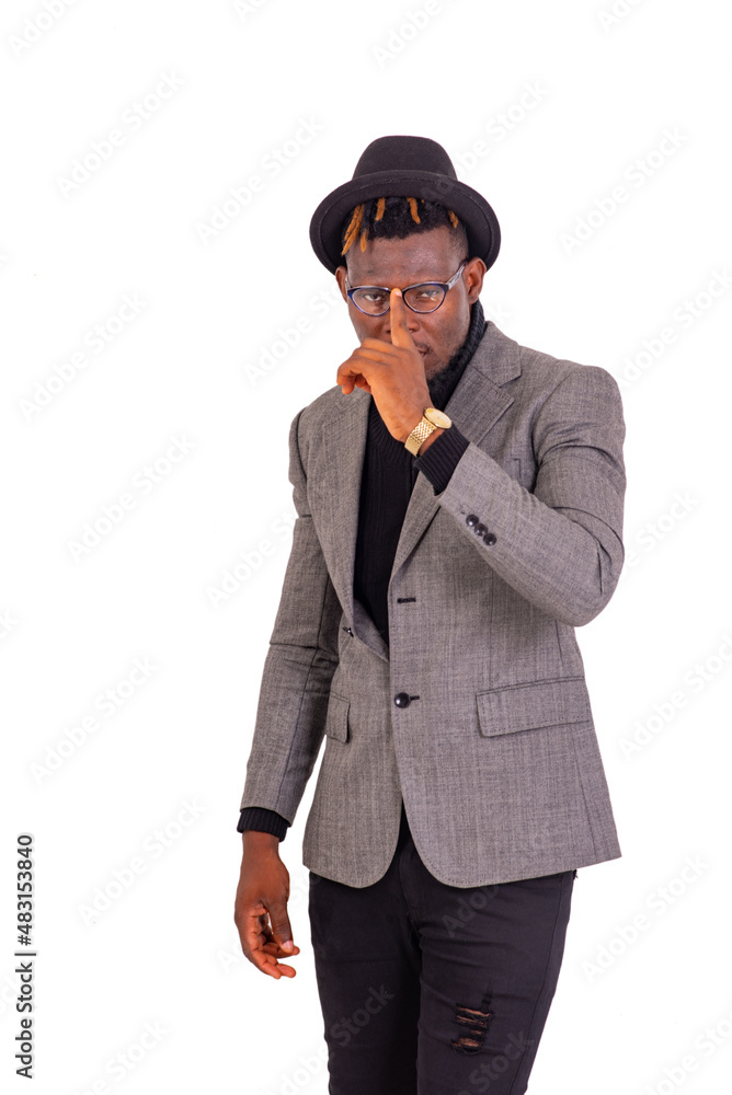 young business man holding finger on his optical glasses. young business man holding finger on his optical glasses.