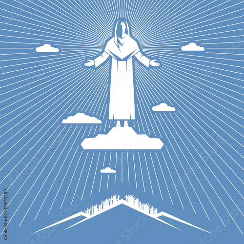 Ascension of Jesus Christ. The disciples of the Lord look to the sky and pray.