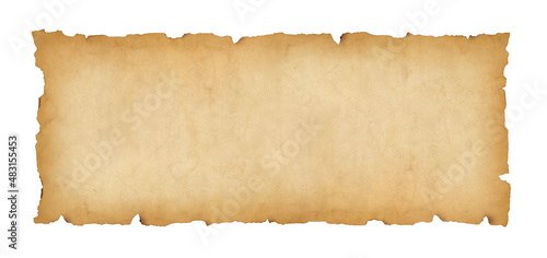 Old paper horizontal banner. Parchment scroll isolated on white