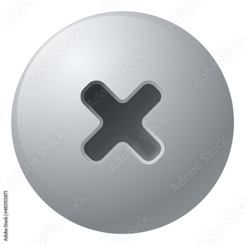 Screwhead with cross shape. Phillips screw top view