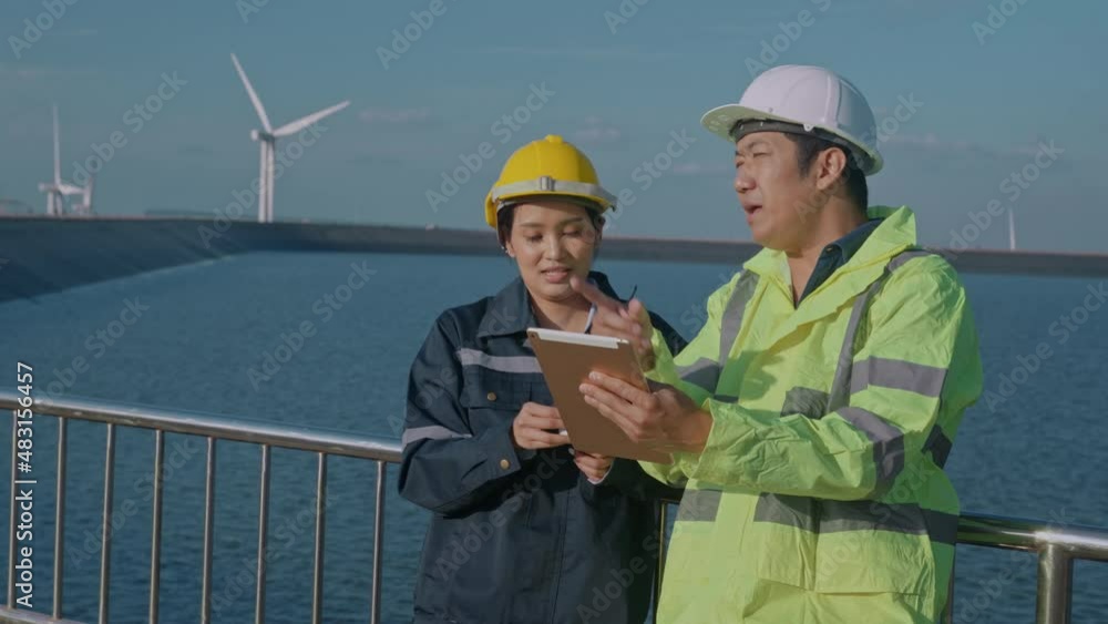 people engineer are wearing a protective helmet on head, using tablet Analytics engineering data... people engineer are wearing a protective helmet on head, using tablet Analytics engineering data...