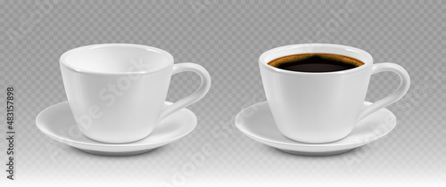 White realistic coffee cups isolated on transparent background