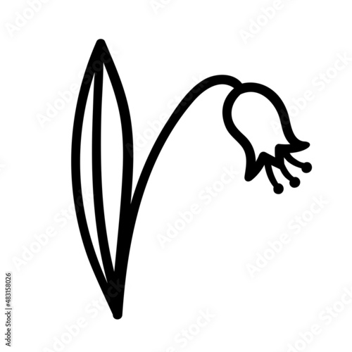 hand-drawn doodle bluebell with a leaf. vector isolated cartoon illustration. line print, sticker, tattoo, flower