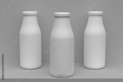 plastic bottle mockup container for dairy products on a gray background 3d rendering,