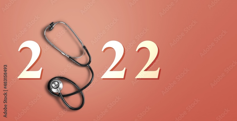 2022 number with stethoscope. Happy New Year for heart health and medical concept, 2022 number with stethoscope. Happy New Year for heart health and medical concept,