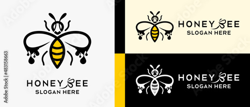 honey bee logo design template with creative, simple and elegant line art concept. premium vector logo illustration