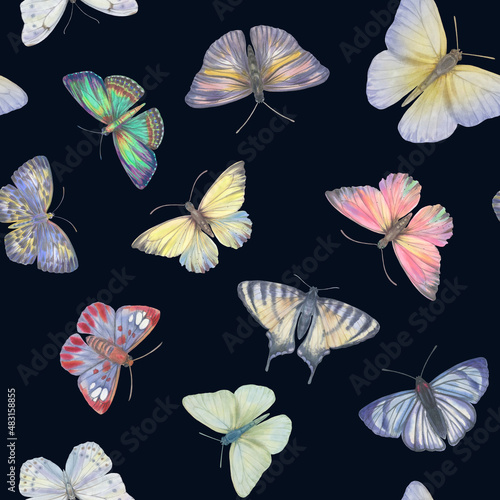 Seamless pattern with butterflies  watercolor illustration. seamless botanical pattern. Template design for  textile  interior  clothing  wallpaper  wrapping paper  packaging  print.