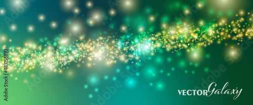 Space background. Magical color galaxy with realistic nebula and lots of shining stars. Infinite universe and starry night. Colorful cosmos with stardust and the Milky Way. Vector illustration.