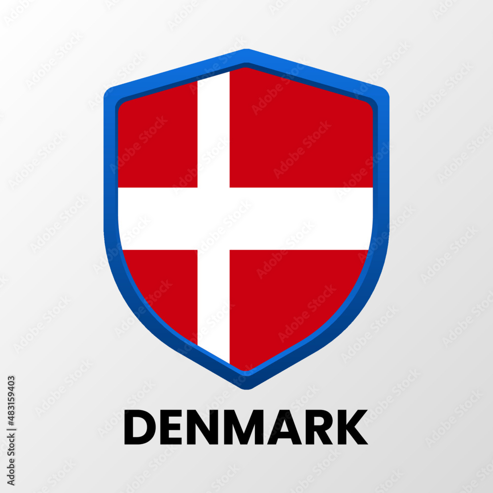 Fototapeta premium The national flag of Denmark in the form of a shield on a light background