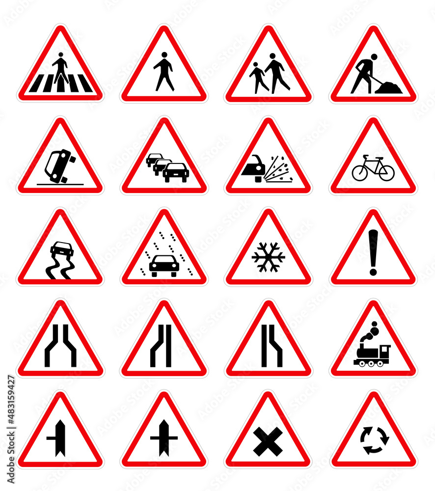 Set with different road signs on white background Set with different road signs on white background