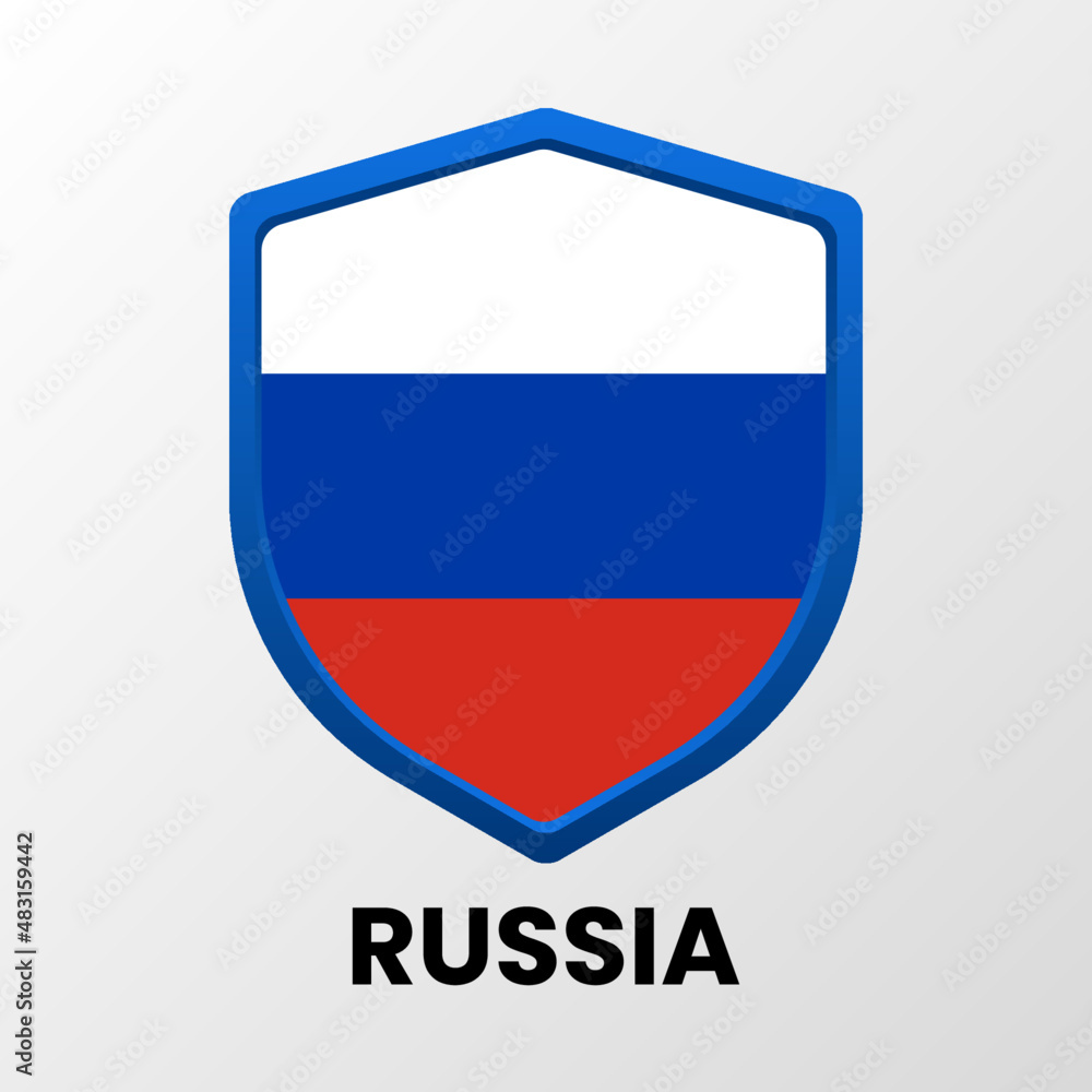 The national flag of the Russian Federation in the form of a shield on a light background The national flag of the Russian Federation in the form of a shield on a light background