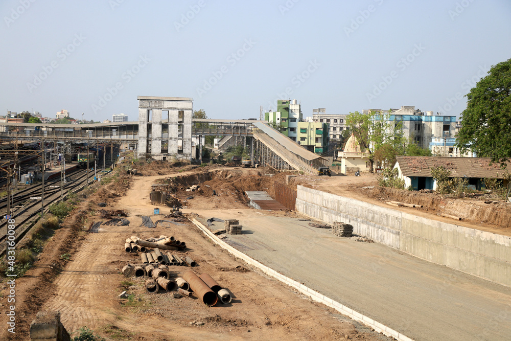 Landscape view of construction going on near railway station