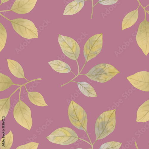 Seamless botanical pattern of green leaves. Watercolor leaves for design, wallpaper, print. Ornament of delicate green leaves.