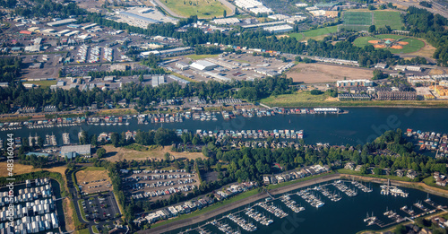 Tomahawk Island and Hayden bay and the Columbia River and city of Portland just west or Portland airport