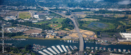 Columbia River, Hayden Island and Interstate highway I5, Portland, Oregon photo