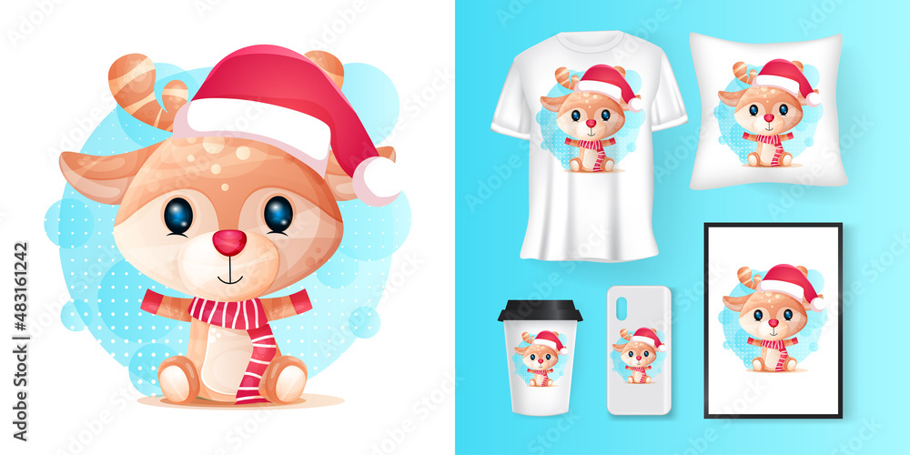 cute deer with santa custom and merchandising