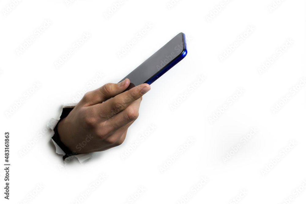 Touchscreen phone in hand on a white background. Touchscreen phone in hand on a white background.
