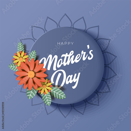 Happy mother's day greeting card with typography design and beautiful blossom flower.EPS 10
