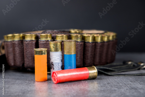 Hunting cartridge and various 12-caliber ammunition.