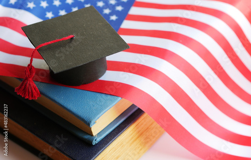 Higher Education system in America. Graduate from USA university concept. 