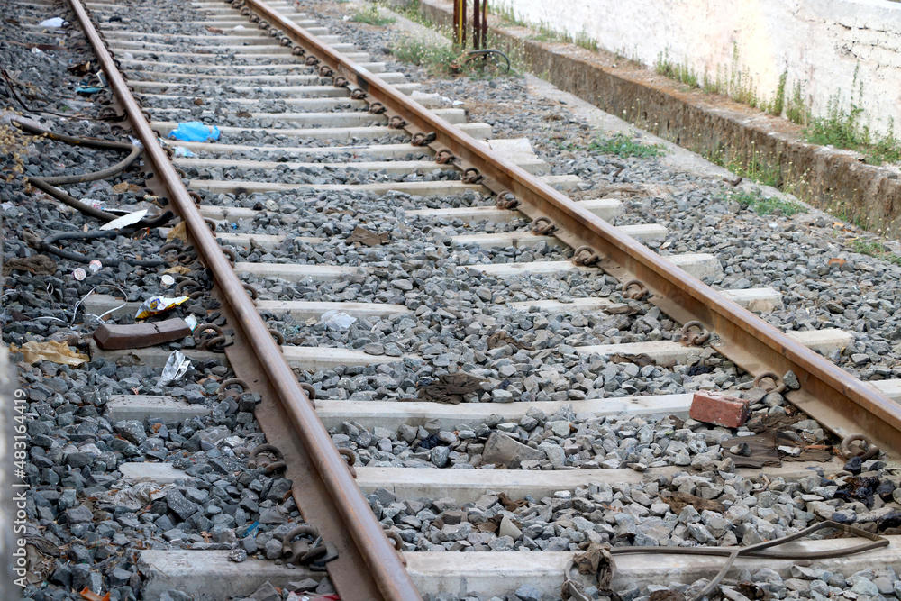 Image of Railroad tracks near a train station Image of Railroad tracks near a train station