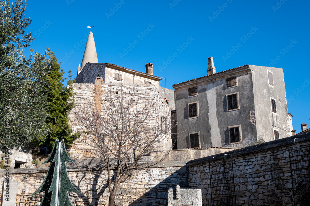 Picturesque town of Bale and its empty streets full of old houses, during winter season Picturesque town of Bale and its empty streets full of old houses, during winter season