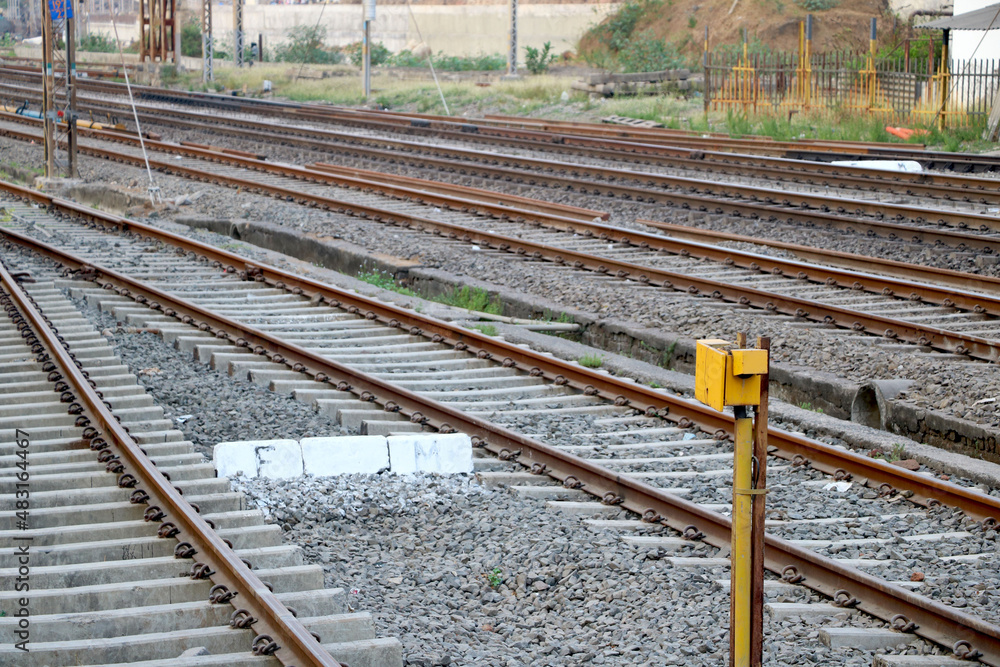 Railroad tracks and Switches near a train station Railroad tracks and Switches near a train station