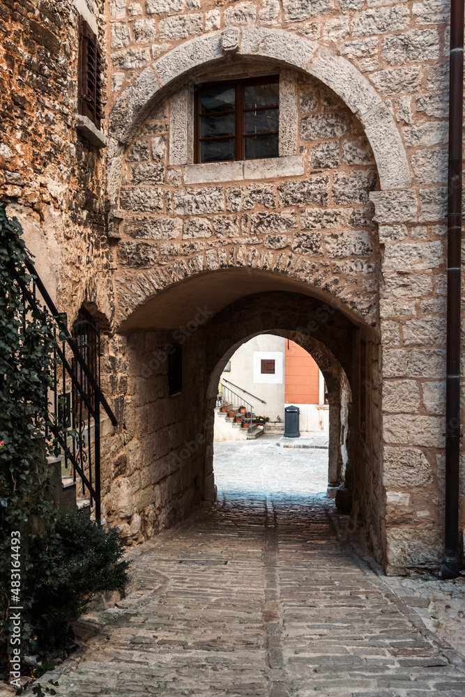 Picturesque town of Bale and its old houses and lovely arches and passages leading through the narrow streets
