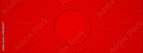 3D bright red hearts with soft shadow. Horizontal banner with blank center. A...