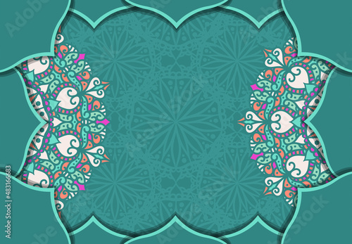 Vector vintage decor, ornate seamless borders and round mandala. Vignettes with arches, rosettes, floral elements. Eastern style design. Ethnic decoration. Indian, Pakistani, Turkish, Arabic motifs.