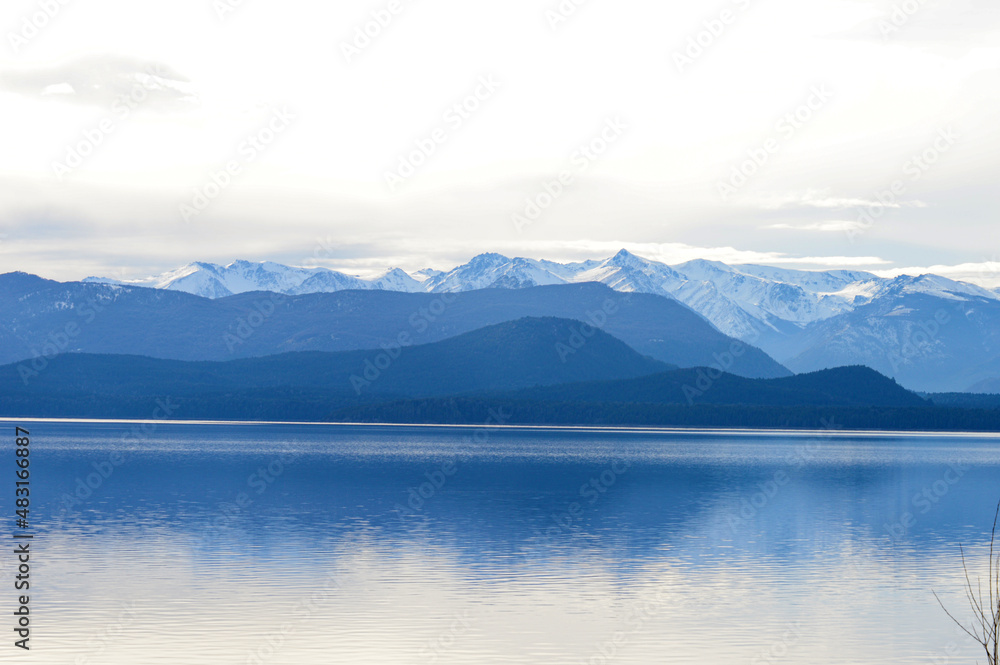 mountain, sky and lake landscape