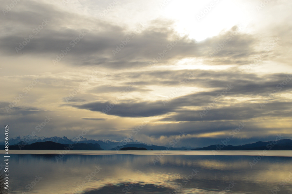 mountain, sky and lake landscape