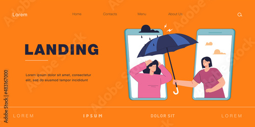 Woman showing empathy to sad friend over the phone. Psychotherapy counselor giving comfort, help to girl in depression flat vector illustration. Mental health care, online psychology therapy concept
