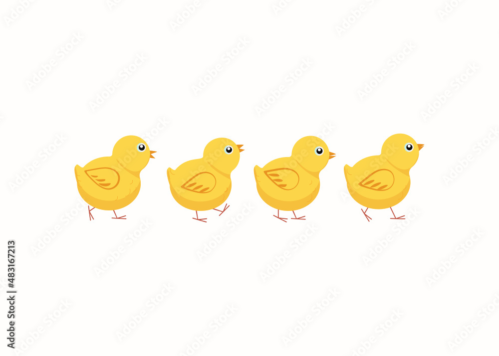 Set of cartoon chickens. Chicks, birds. Vector flat illustration. Background isolated. Set of cartoon chickens. Chicks, birds. Vector flat illustration. Background isolated.