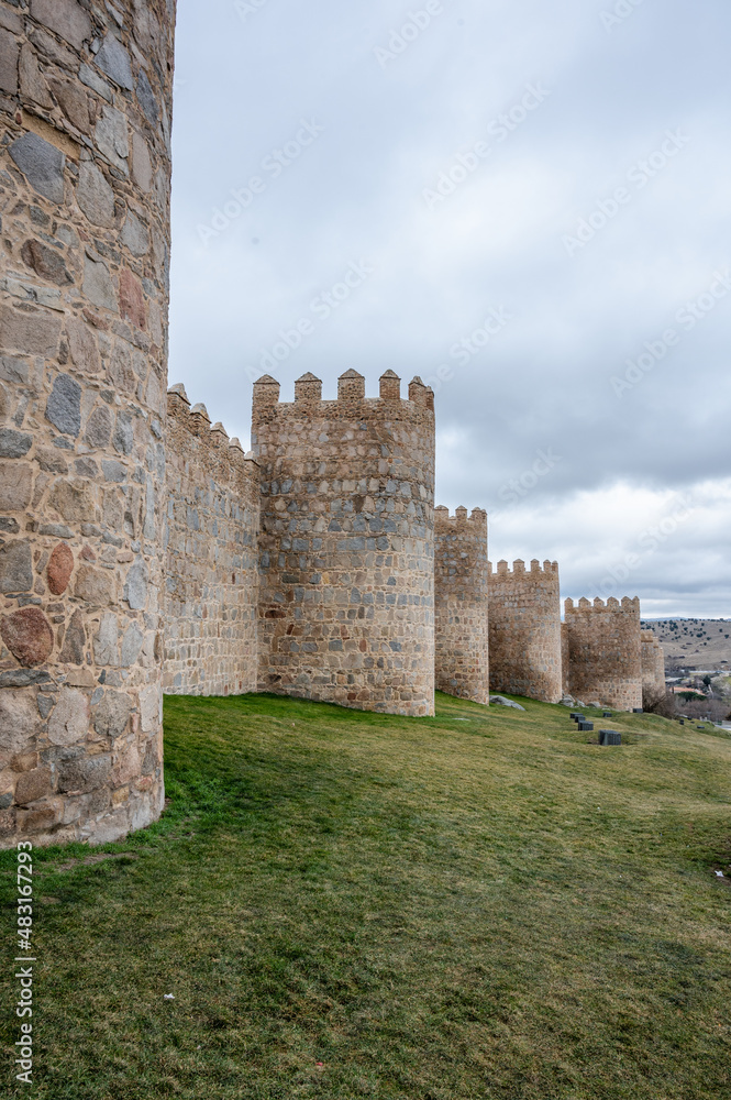 City wall of Avila in Castilla y Leon, Spain. Wall from the end of the 11th century. World Heritage Site by UNESCO