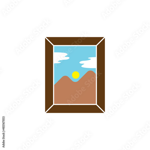 Landscape picture wall frame. vector symbol