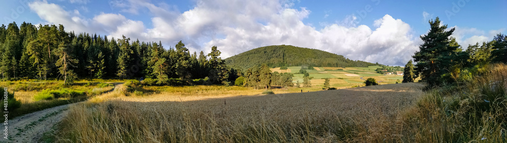 Fototapeta premium Site volcanique du Mont Bar, Allègre, Auvergne, Auvergne-Rhône-Alpes, Céaux-d'Allègre, chaîne du Devès, France