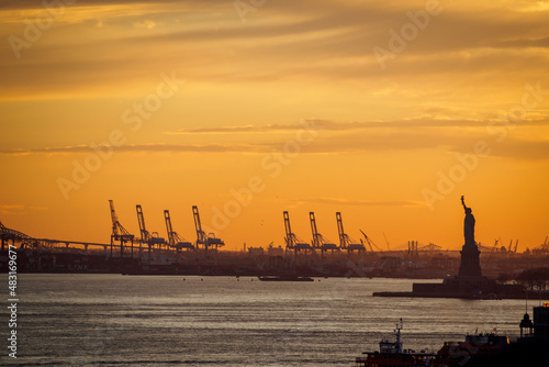 The Statue of Liberty at sunset in New York